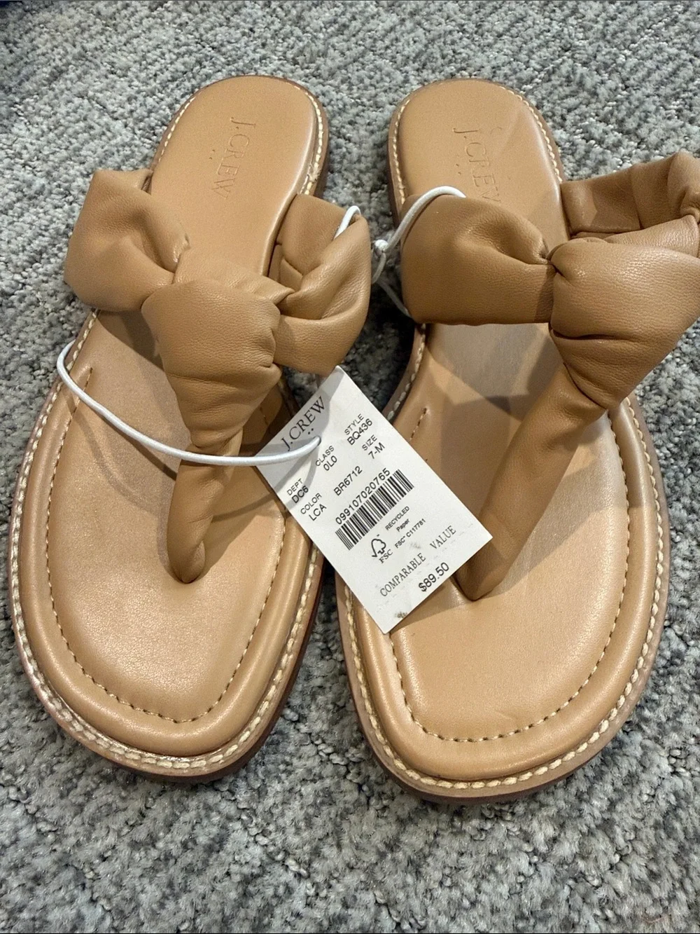 Nwt - J.Crew Knotted Thong Sandals | Tan Leather Sandals | Size 7